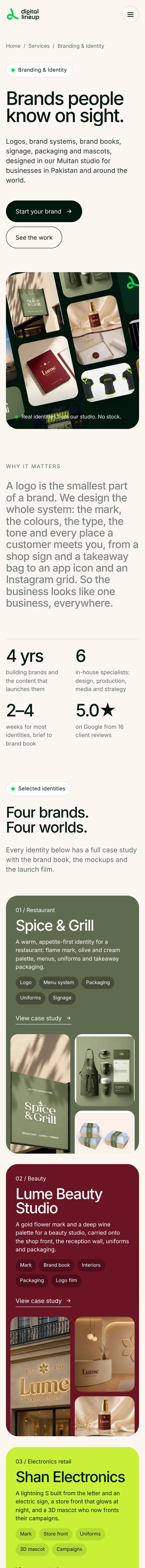 Branding service page on a phone