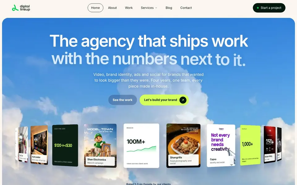 The Digital Lineup homepage on desktop