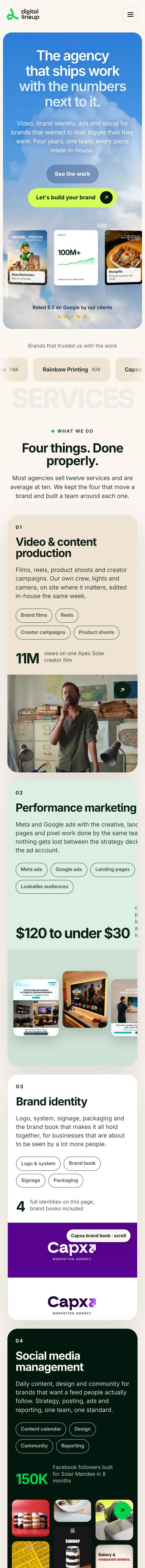 Digital Lineup homepage on a phone