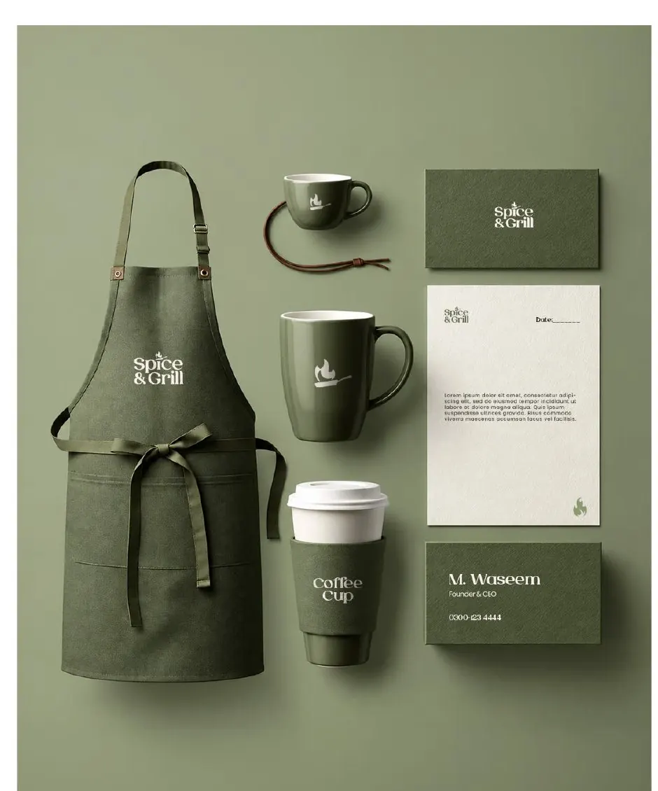 Spice and Grill apron and stationery
